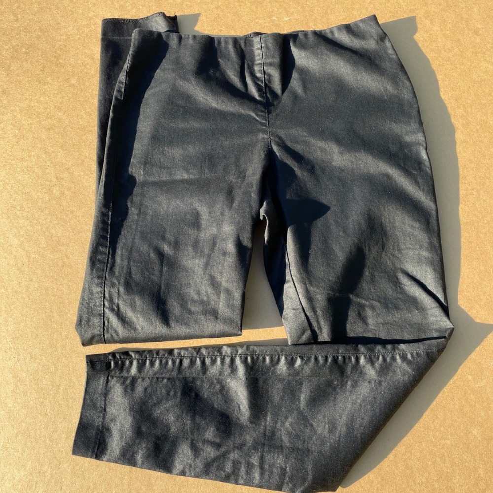H&M Skinny Pants Women Size 12 Black Career Casual Coated Look Stretch Trousers